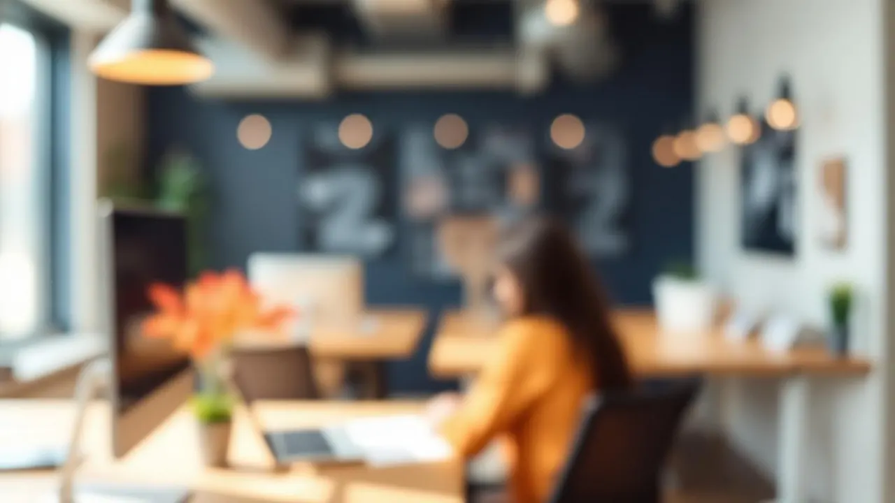 Blurred view of a collaborative marketing workspace